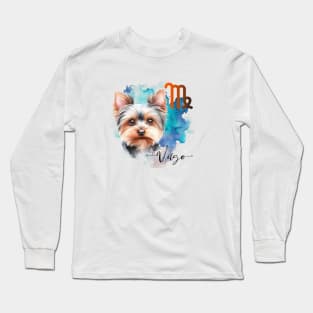 Virgo Zodiac Sign Cute Yorkshire Terrier watercolor art Long Sleeve T-Shirt